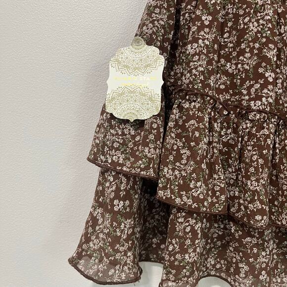Altar’d State Brown Floral Ruffle Mini Skirt XS NWT Boho Cottagecore - Picture 6 of 8
